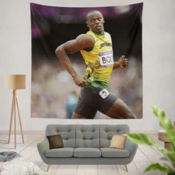 Usain Bolt Successful Sprinter Tapestry