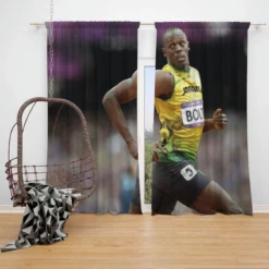 Usain Bolt Successful Sprinter Window Curtain