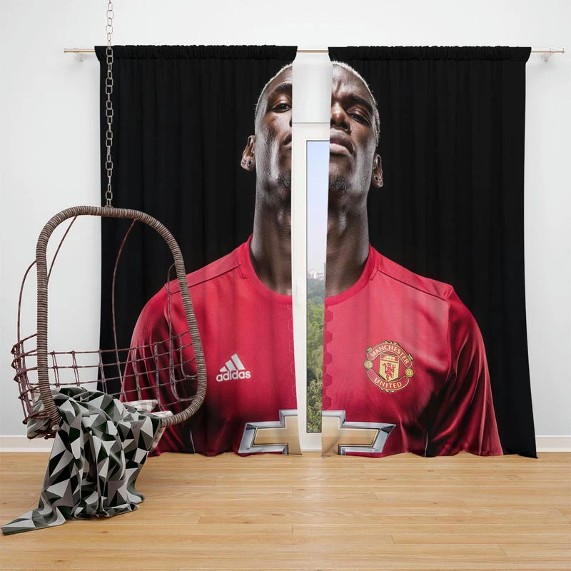 Vivacious United Football Player Paul Pogba Window Curtain