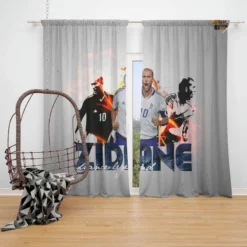 Zinedine Zidane Inspiring Football Window Curtain