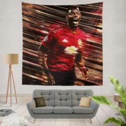 enthusiastic United sports Player Paul Pogba Tapestry