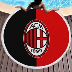 AC Milan Black and Red Football Club Logo Round Beach Towel 1