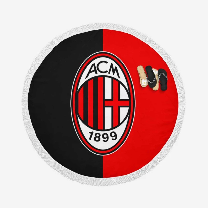 AC Milan Black and Red Football Club Logo Round Beach Towel