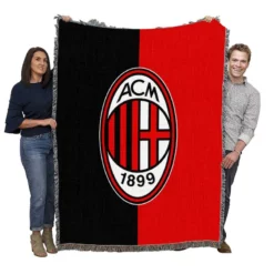 AC Milan Black and Red Football Club Logo Woven Blanket
