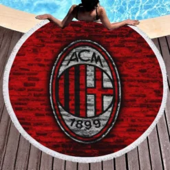 AC Milan Brick Design Football Club Logo Round Beach Towel 1