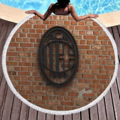 AC Milan Brick Wall Football Logo Round Beach Towel 1