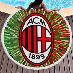 AC Milan Green and Red Football Club Logo Round Beach Towel 1