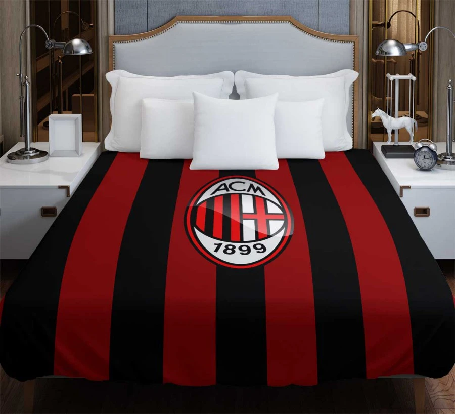 AC Milan Striped Design Football Logo Duvet Cover