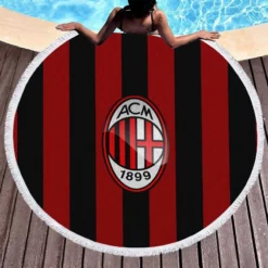 AC Milan Striped Design Football Logo Round Beach Towel 1