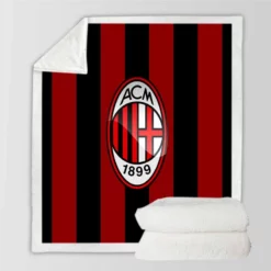AC Milan Striped Design Football Logo Sherpa Fleece Blanket