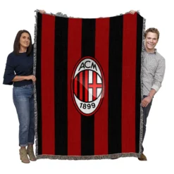 AC Milan Striped Design Football Logo Woven Blanket