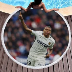 AS Monaco Football Player Kylian Mbappe Round Beach Towel 1