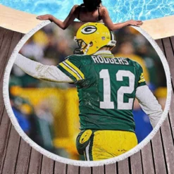 Aaron Rodgers Energetic NFL Player Round Beach Towel 1