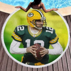 Aaron Rodgers Excellent Quarterback NFL Player Round Beach Towel 1