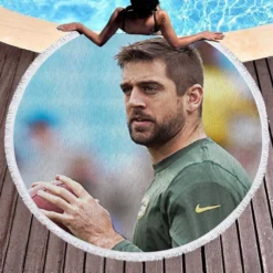 Aaron Rodgers Professional American Football Player Round Beach Towel 1