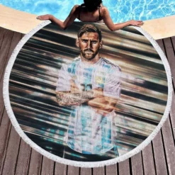 Active Football Player Lionel Messi Round Beach Towel 1