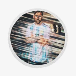 Active Football Player Lionel Messi Round Beach Towel