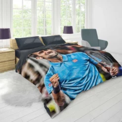 Active Serbian Tennis Player Novak Djokovic Duvet Cover 1