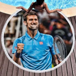 Active Serbian Tennis Player Novak Djokovic Round Beach Towel 1