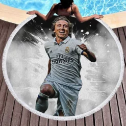 Active Soccer Player Luka Modric  Real Madrid Round Beach Towel 1