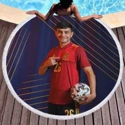 Active Spanish Football Player Pedri Round Beach Towel 1