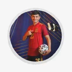 Active Spanish Football Player Pedri Round Beach Towel