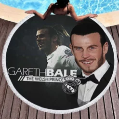 Active Welsh Football Player Gareth Bale Round Beach Towel 1