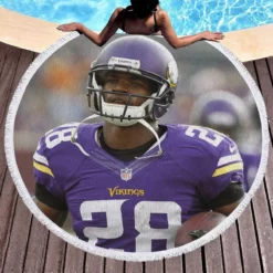 Adrian Peterson Energetic Running Back in NFL Round Beach Towel 1