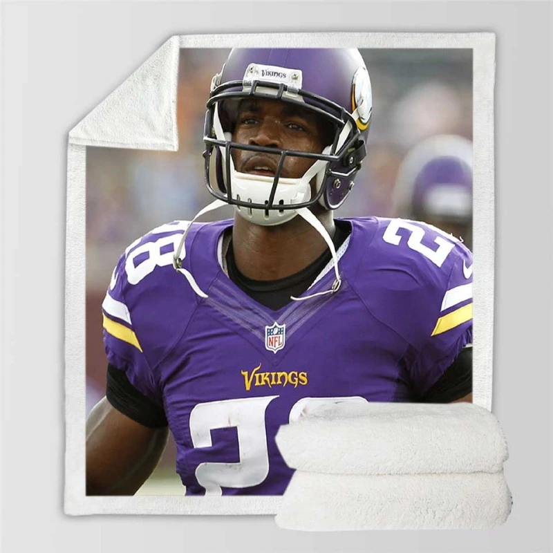 Adrian Peterson Energetic Running Back in NFL Sherpa Fleece Blanket