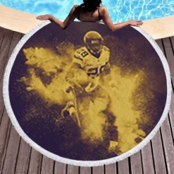 Adrian Peterson Ethical Player in Minnesota Vikings Round Beach Towel 1