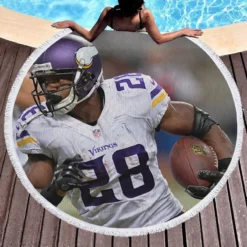 Adrian Peterson Professional American Football Player Round Beach Towel 1