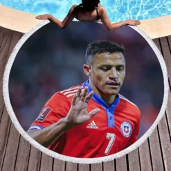 Alexis Sanchez Best Chile Forward Football Player Round Beach Towel 1