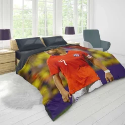 Alexis Sanchez Focused Chile Football Team Captain Duvet Cover 1