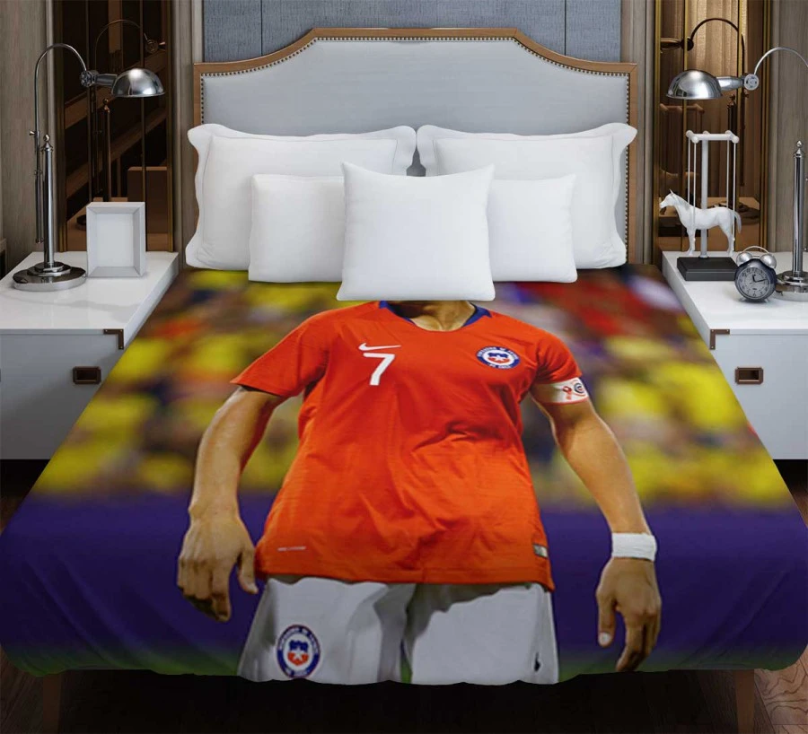 Alexis Sanchez Focused Chile Football Team Captain Duvet Cover