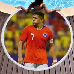 Alexis Sanchez Focused Chile Football Team Captain Round Beach Towel 1