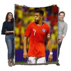Alexis Sanchez Focused Chile Football Team Captain Woven Blanket