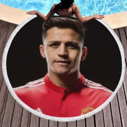 Alexis Sanchez Manchester United Forward Soccer Player Round Beach Towel 1