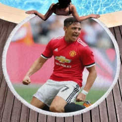 Alexis Sanchez Powerful Forward Football Player Round Beach Towel 1