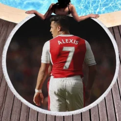 Alexis Sanchez in Arsenal Football Jersey Round Beach Towel 1