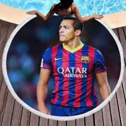 Alexis Sanchez in Barcelona Football Jersey Round Beach Towel 1