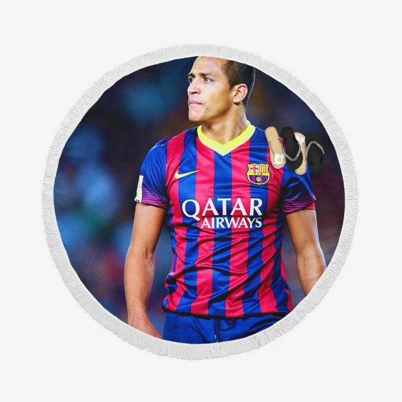 Alexis Sanchez in Barcelona Football Jersey Round Beach Towel