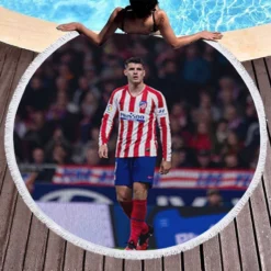 Alvaro Morata in Atletico de Madrid Round Beach Towel 1