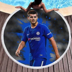 Alvaro Morata in Chelsea Football Club Round Beach Towel 1