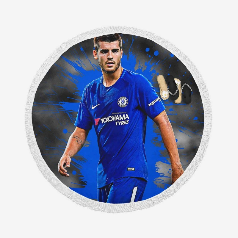 Alvaro Morata in Chelsea Football Club Round Beach Towel