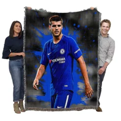 Alvaro Morata in Chelsea Football Club Woven Blanket
