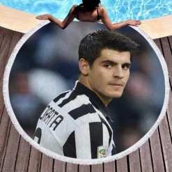 Alvaro Morata in Juventus Jersey Round Beach Towel 1