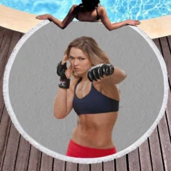 American Wrestler Ronda Rousey Round Beach Towel 1