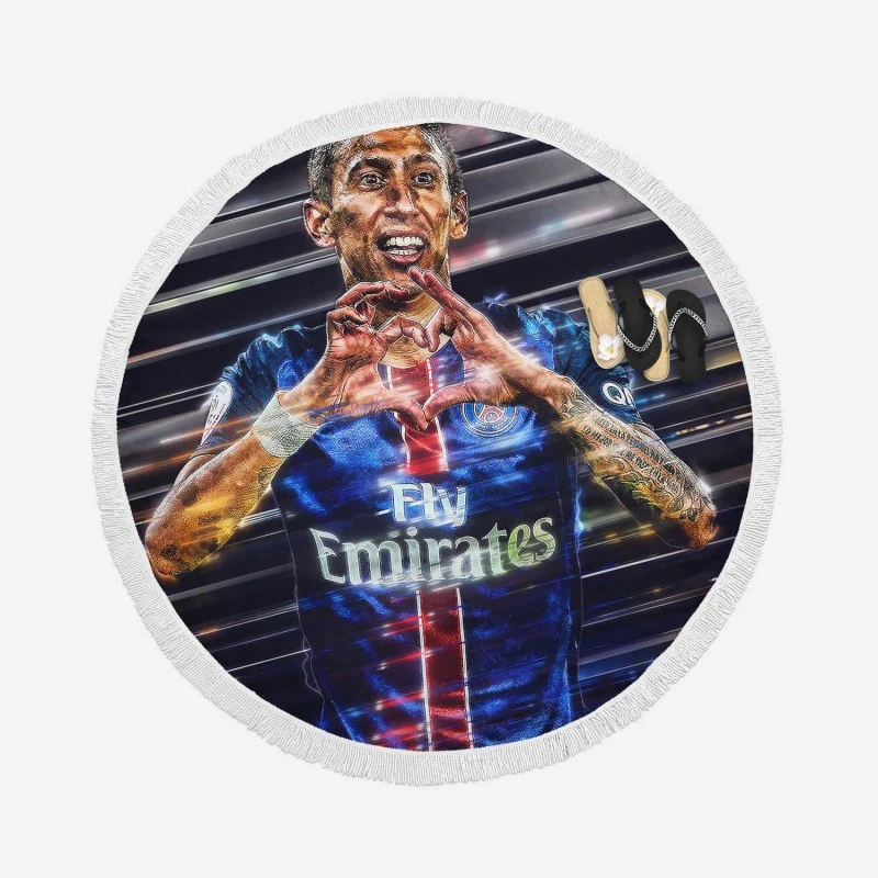 Angel Di Maria Energetic Football Player Argentina Round Beach Towel