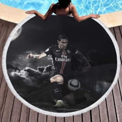 Angel Di Maria in PSG Jersey Round Beach Towel 1