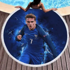 Antoine Griezmann  France Energetic Football player Round Beach Towel 1